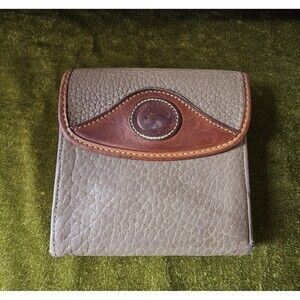 Dooney & Bourke All Weather Leather Cream/British Tan Wallet Kiss Lock Vintage